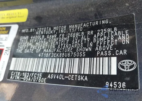 2011 Toyota Camry Se from USA, damaged, VIN 4T1BF3EK8BU675055